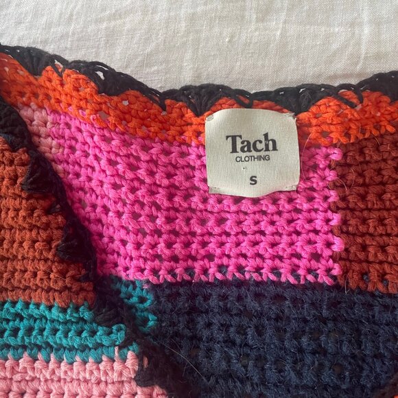 🌻 TACH Tini Colorful Boho Crochet Cropped Cardigan Size Small - Picture 8 of 9